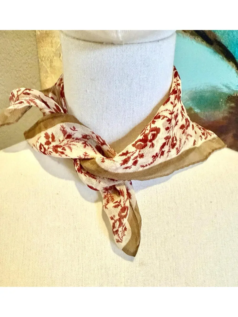 Vintage Lauren by Ralph Lauren Floral Scarf Red Calico‎ Rose Square 16